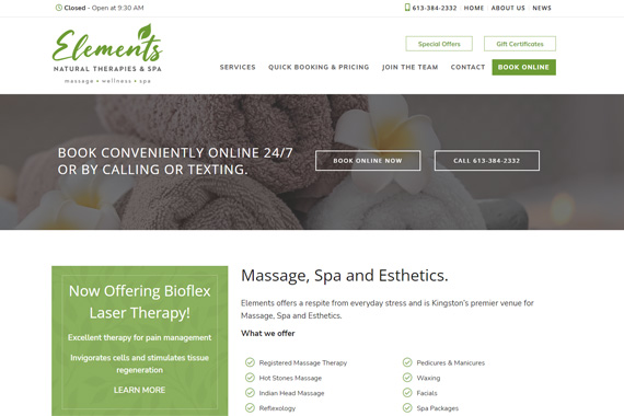 Revue Design, Belleville - Website Design for Elements Massage Therapy & Spa